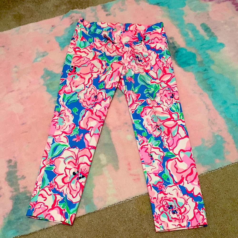 Lilly Pulitzer, pink and blue floral pants, 6